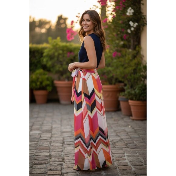 Roz & Ali Multi-Color Maxi Dress w/Tie Size 12 Wedding Special Occasion Party - Picture 2 of 8